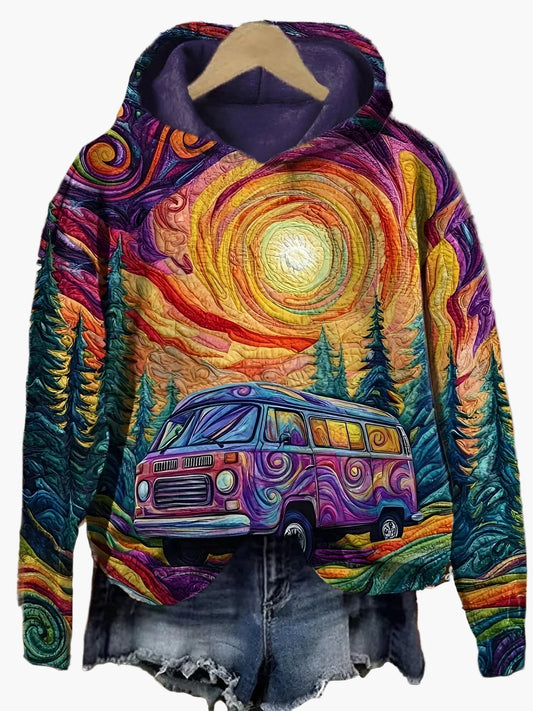 Damen Hoodie Vintage Bus Abenteuer Kunst – Boho Freizeit Kapuzenpullover