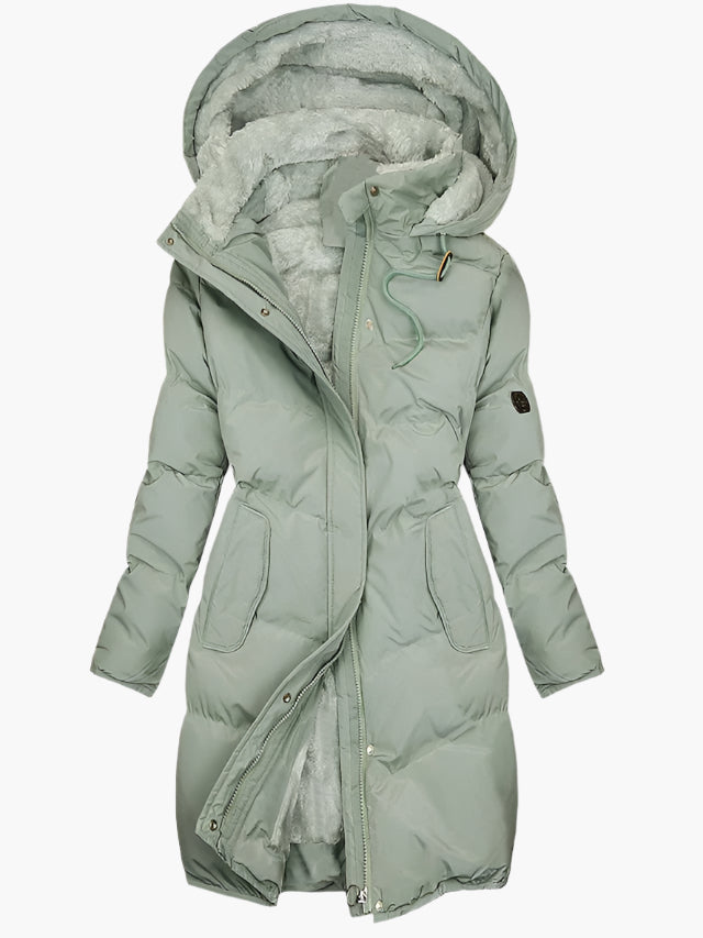 Damen Winter Steppmantel mit Kapuze – Langer Kuschel-Parka für Alltag & Freizeit