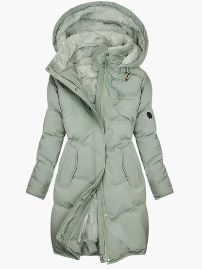 Damen Winter Steppmantel mit Kapuze – Langer Kuschel-Parka für Alltag & Freizeit