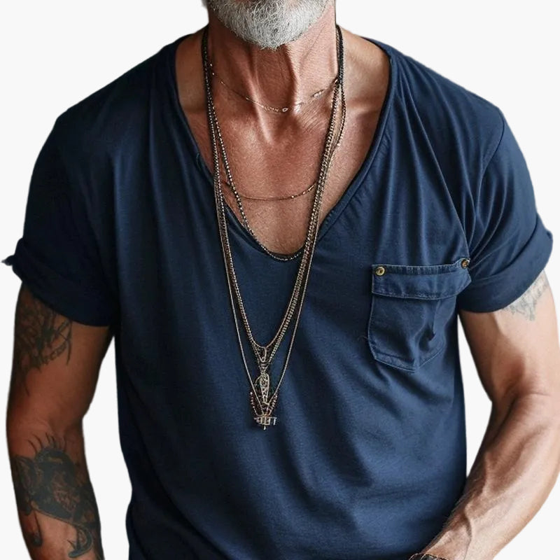 Herren V-Ausschnitt T-Shirt mit Brusttasche – Lässiger Streetstyle für Alltag und Freizeit