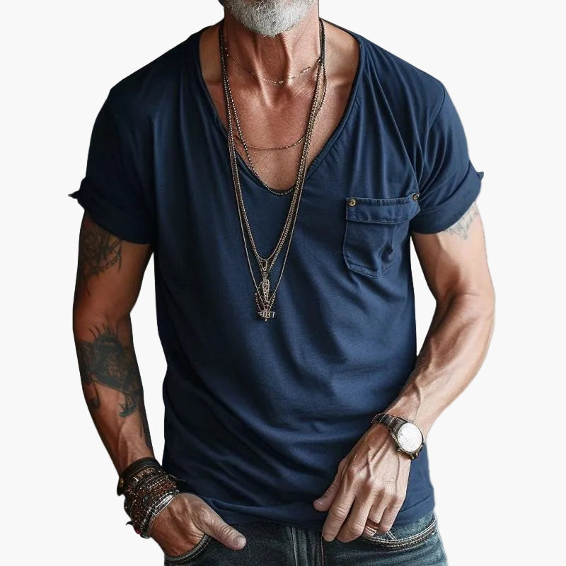 Herren V-Ausschnitt T-Shirt mit Brusttasche – Lässiger Streetstyle für Alltag und Freizeit