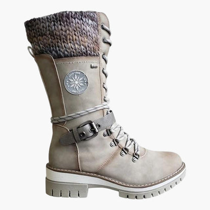Damen Winter-Stiefeletten im Strick-Look mit Schnürung und Blockabsatz – Modische Outdoor-Boots für Herbst und Winter