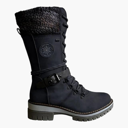 Damen Winter-Stiefeletten im Strick-Look mit Schnürung und Blockabsatz – Modische Outdoor-Boots für Herbst und Winter