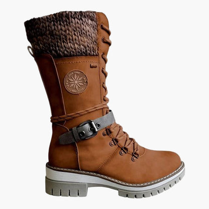 Damen Winter-Stiefeletten im Strick-Look mit Schnürung und Blockabsatz – Modische Outdoor-Boots für Herbst und Winter