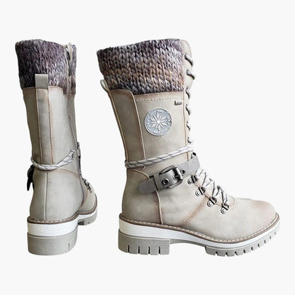 Damen Winter-Stiefeletten im Strick-Look mit Schnürung und Blockabsatz – Modische Outdoor-Boots für Herbst und Winter
