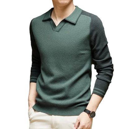 Herren Langarm Poloshirt Strickpullover mit Kragen Zweifarbig
