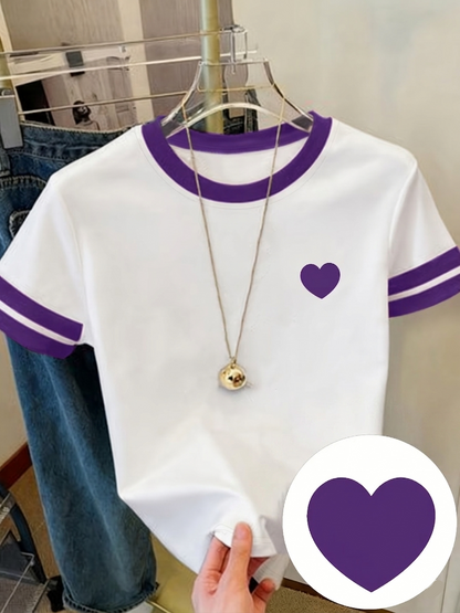 Damen T-Shirt mit Herz-Print, sportlich-lässiger Stil, ideal für Alltag und Freizeit