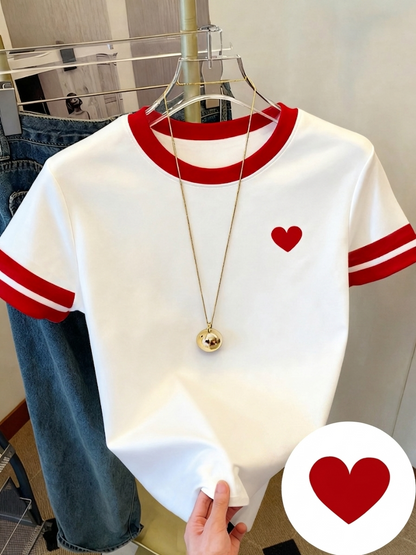 Damen T-Shirt mit Herz-Print, sportlich-lässiger Stil, ideal für Alltag und Freizeit