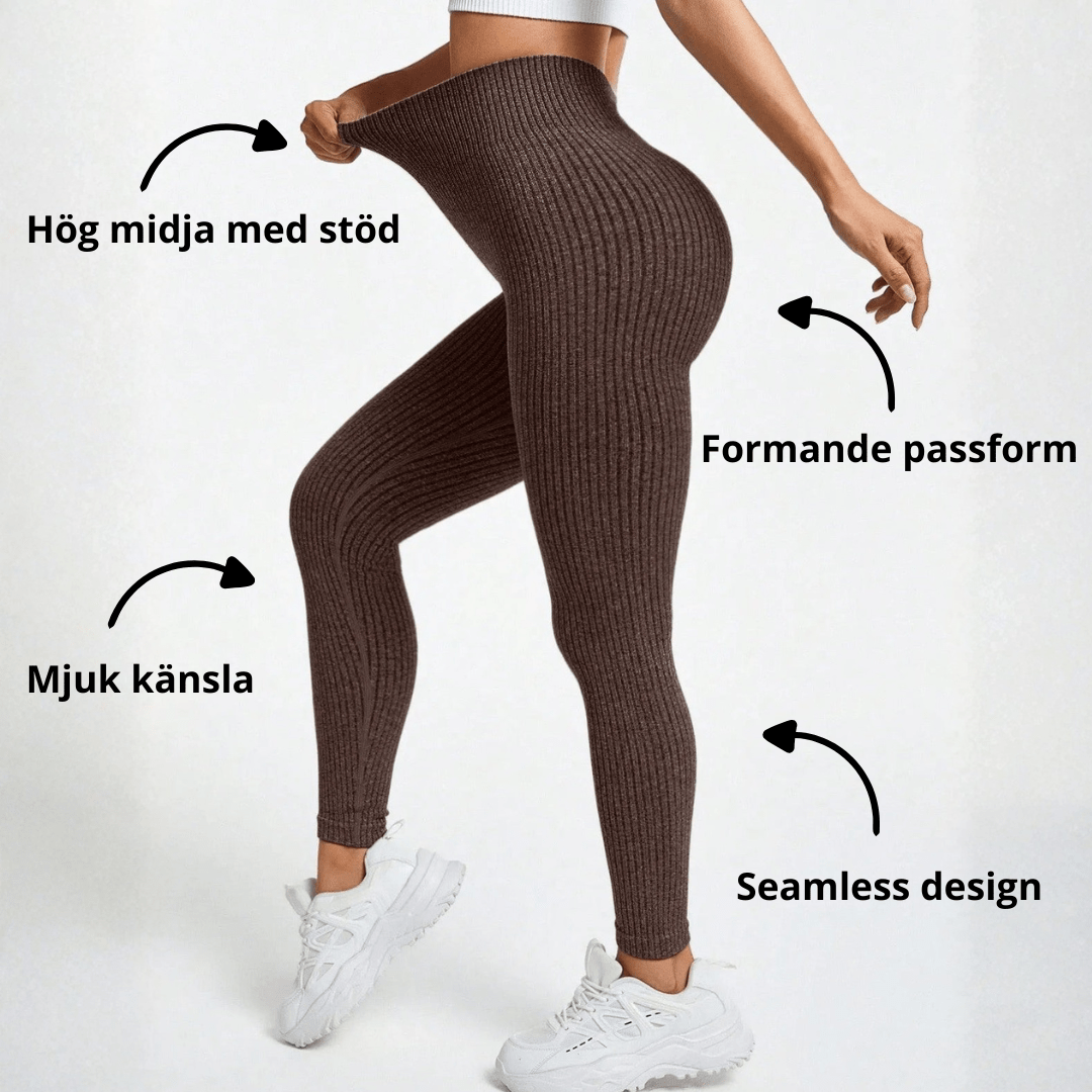 Damen Seamless Leggings Rippstrick – Sport & Freizeit, Figurformend, High Waist