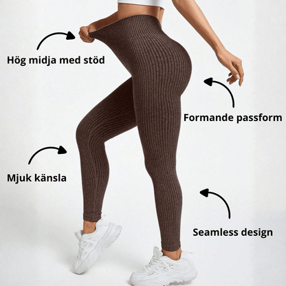Damen Seamless Leggings Rippstrick – Sport & Freizeit, Figurformend, High Waist
