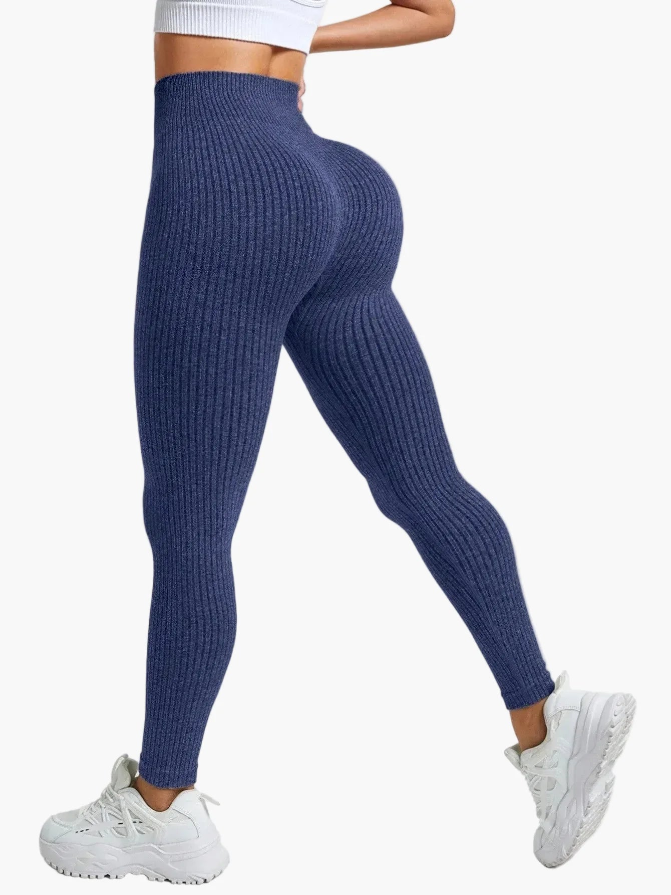 Damen Seamless Leggings Rippstrick – Sport & Freizeit, Figurformend, High Waist