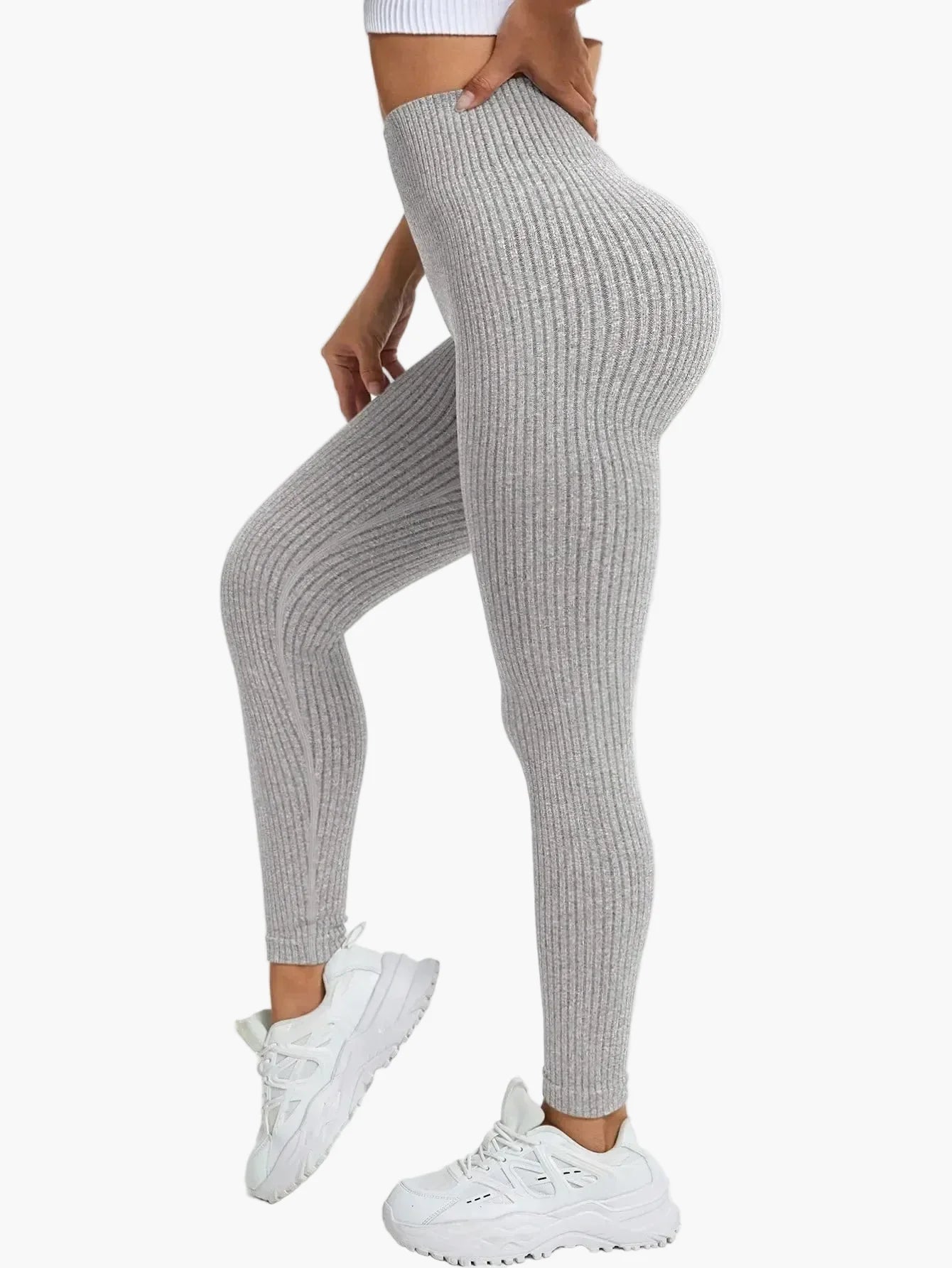 Damen Seamless Leggings Rippstrick – Sport & Freizeit, Figurformend, High Waist