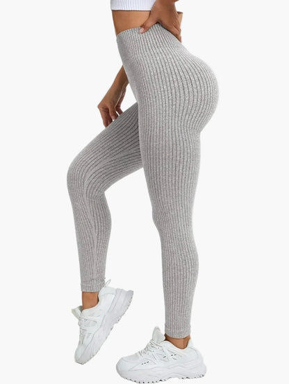 Damen Seamless Leggings Rippstrick – Sport & Freizeit, Figurformend, High Waist