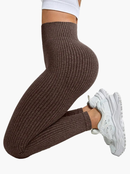 Damen Seamless Leggings Rippstrick – Sport & Freizeit, Figurformend, High Waist