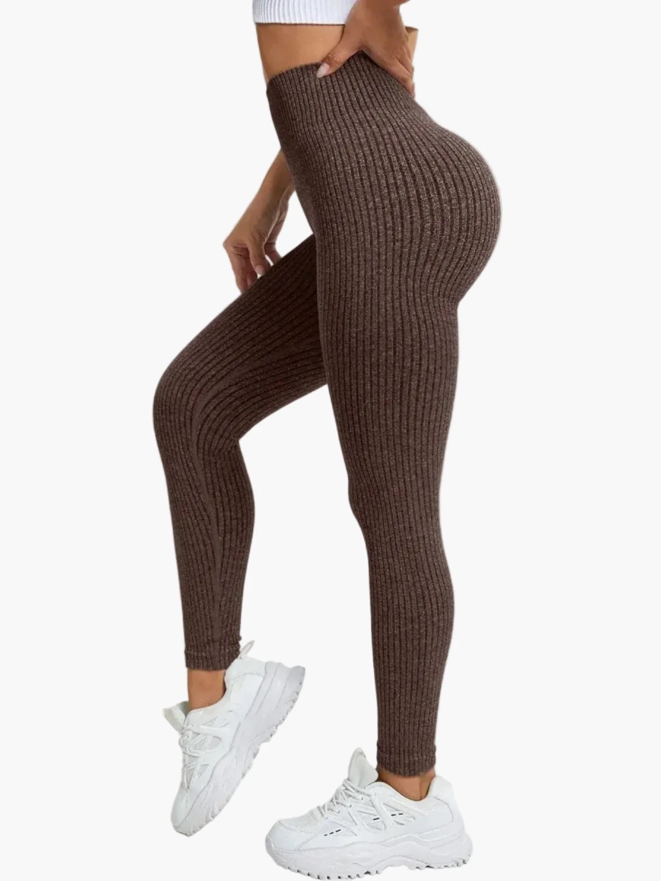 Damen Seamless Leggings Rippstrick – Sport & Freizeit, Figurformend, High Waist