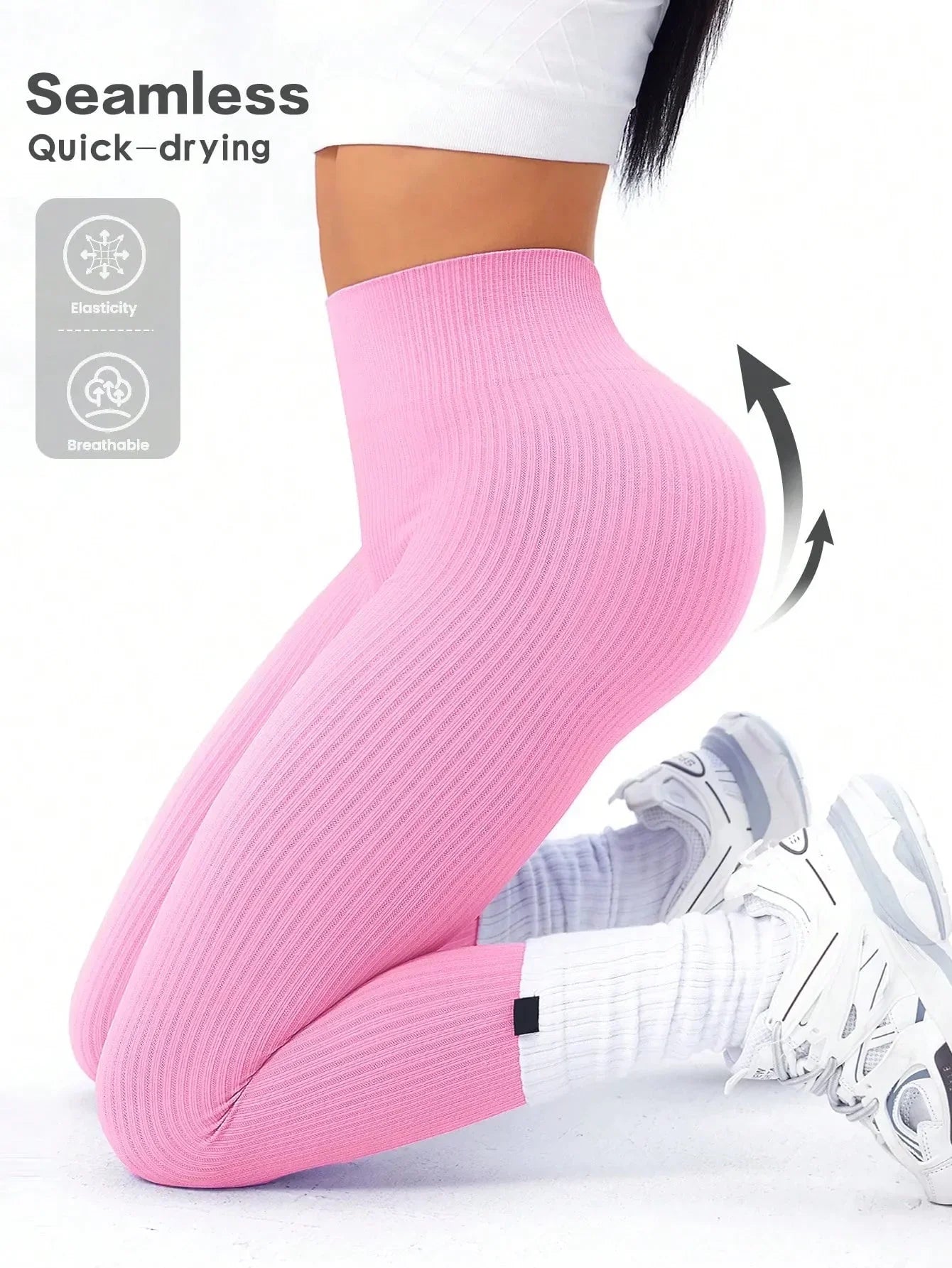 Damen Seamless Leggings Rippstrick – Sport & Freizeit, Figurformend, High Waist
