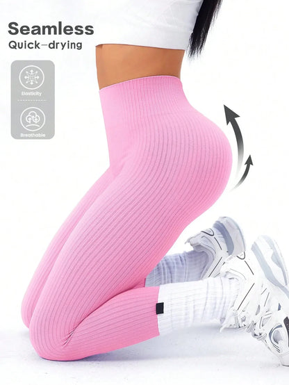 Damen Seamless Leggings Rippstrick – Sport & Freizeit, Figurformend, High Waist
