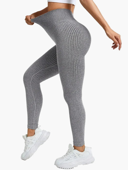 Damen Seamless Leggings Rippstrick – Sport & Freizeit, Figurformend, High Waist
