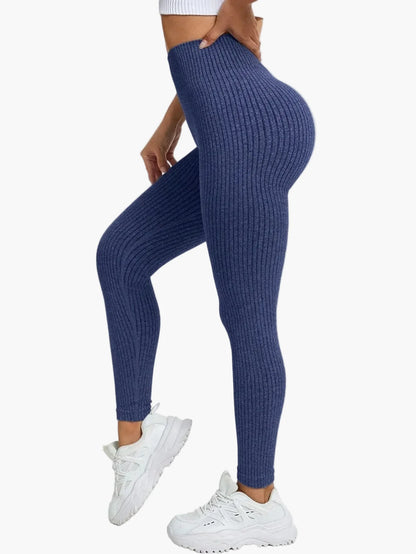 Damen Seamless Leggings Rippstrick – Sport & Freizeit, Figurformend, High Waist