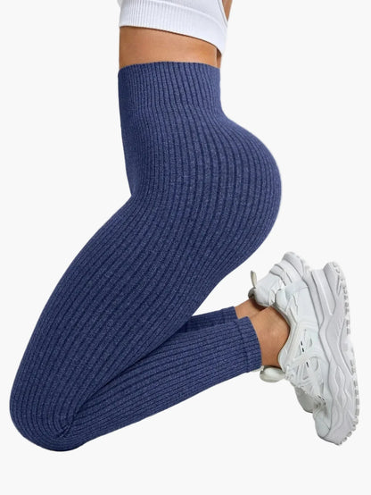 Damen Seamless Leggings Rippstrick – Sport & Freizeit, Figurformend, High Waist