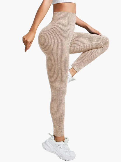 Damen Seamless Leggings Rippstrick – Sport & Freizeit, Figurformend, High Waist