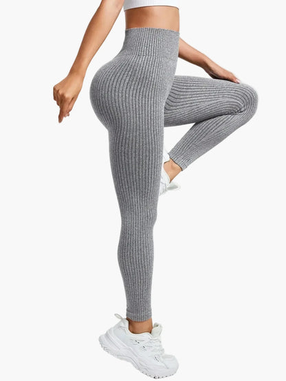 Damen Seamless Leggings Rippstrick – Sport & Freizeit, Figurformend, High Waist