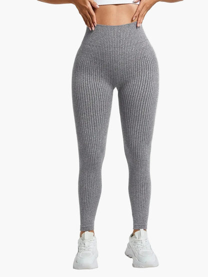 Damen Seamless Leggings Rippstrick – Sport & Freizeit, Figurformend, High Waist