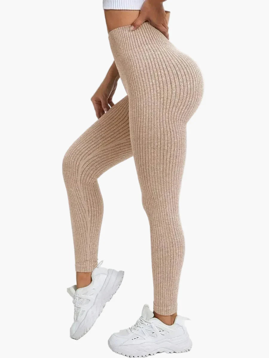 Damen Seamless Leggings Rippstrick – Sport & Freizeit, Figurformend, High Waist