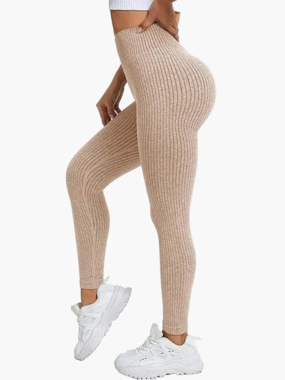 Damen Seamless Leggings Rippstrick – Sport & Freizeit, Figurformend, High Waist