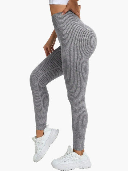 Damen Seamless Leggings Rippstrick – Sport & Freizeit, Figurformend, High Waist