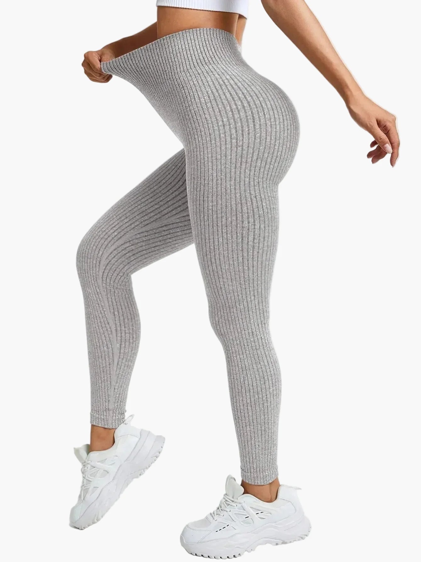 Damen Seamless Leggings Rippstrick – Sport & Freizeit, Figurformend, High Waist