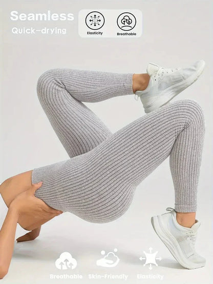 Damen Seamless Leggings Rippstrick – Sport & Freizeit, Figurformend, High Waist