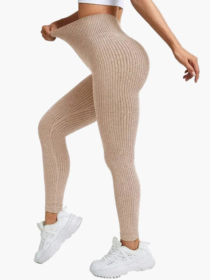 Damen Seamless Leggings Rippstrick – Sport & Freizeit, Figurformend, High Waist
