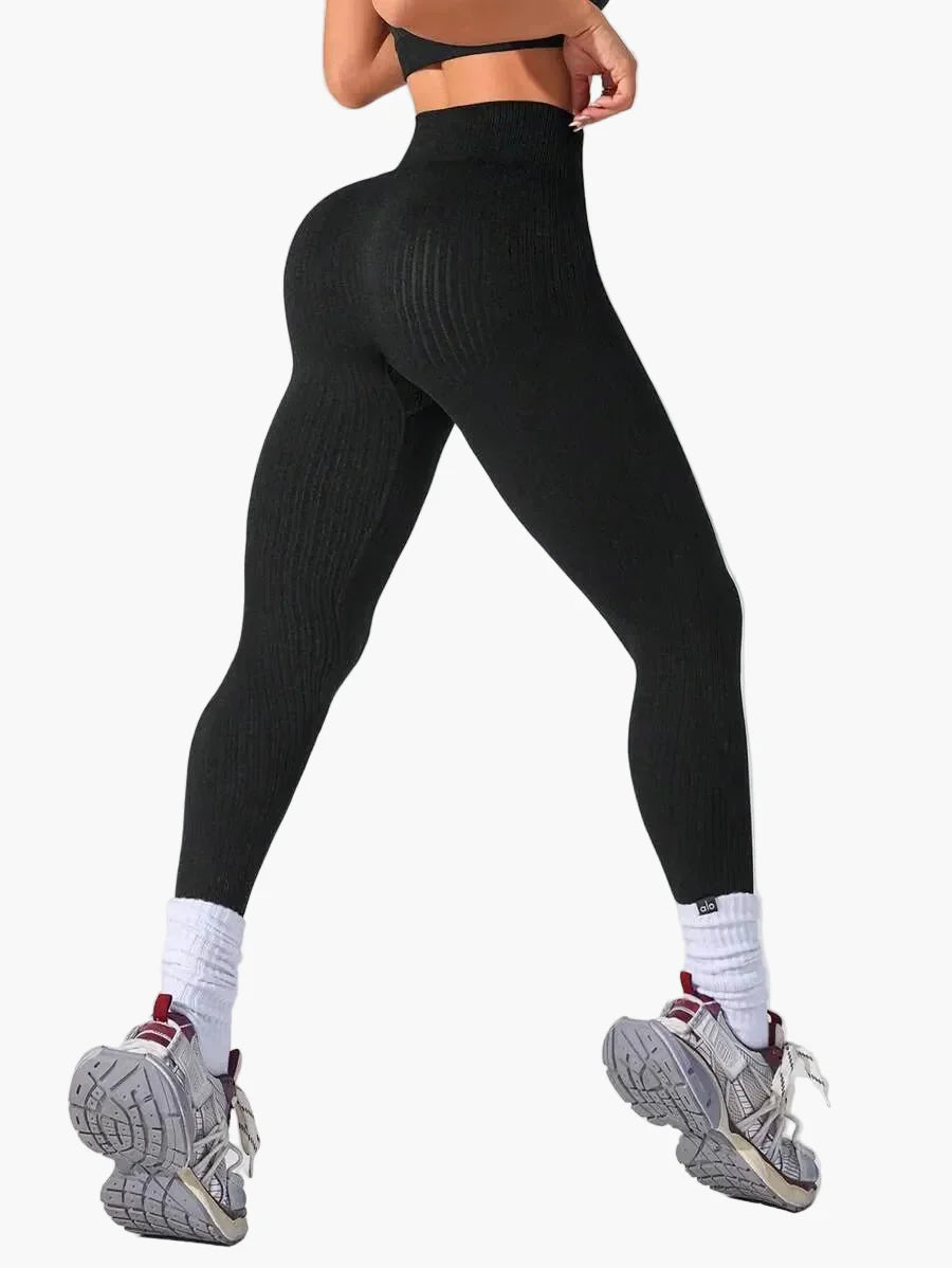 Damen Seamless Leggings Rippstrick – Sport & Freizeit, Figurformend, High Waist