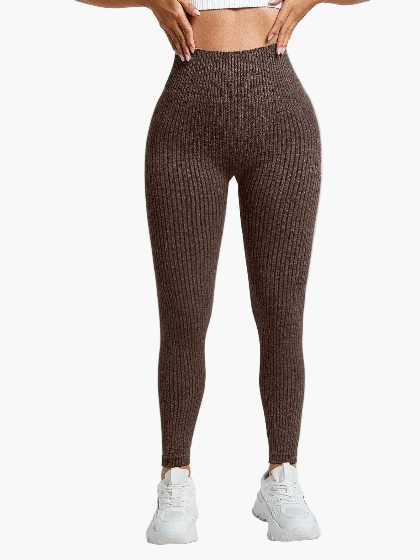 Damen Seamless Leggings Rippstrick – Sport & Freizeit, Figurformend, High Waist
