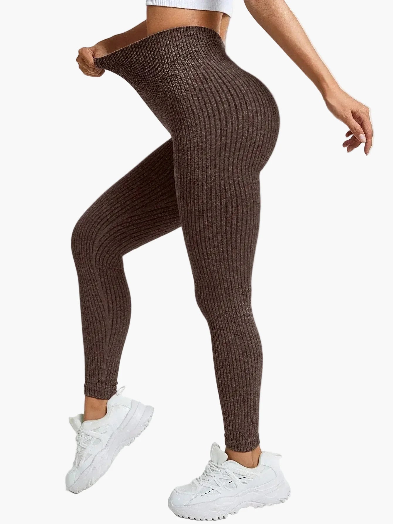 Damen Seamless Leggings Rippstrick – Sport & Freizeit, Figurformend, High Waist