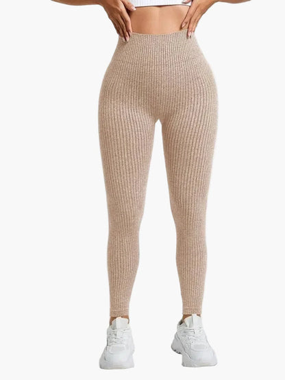 Damen Seamless Leggings Rippstrick – Sport & Freizeit, Figurformend, High Waist