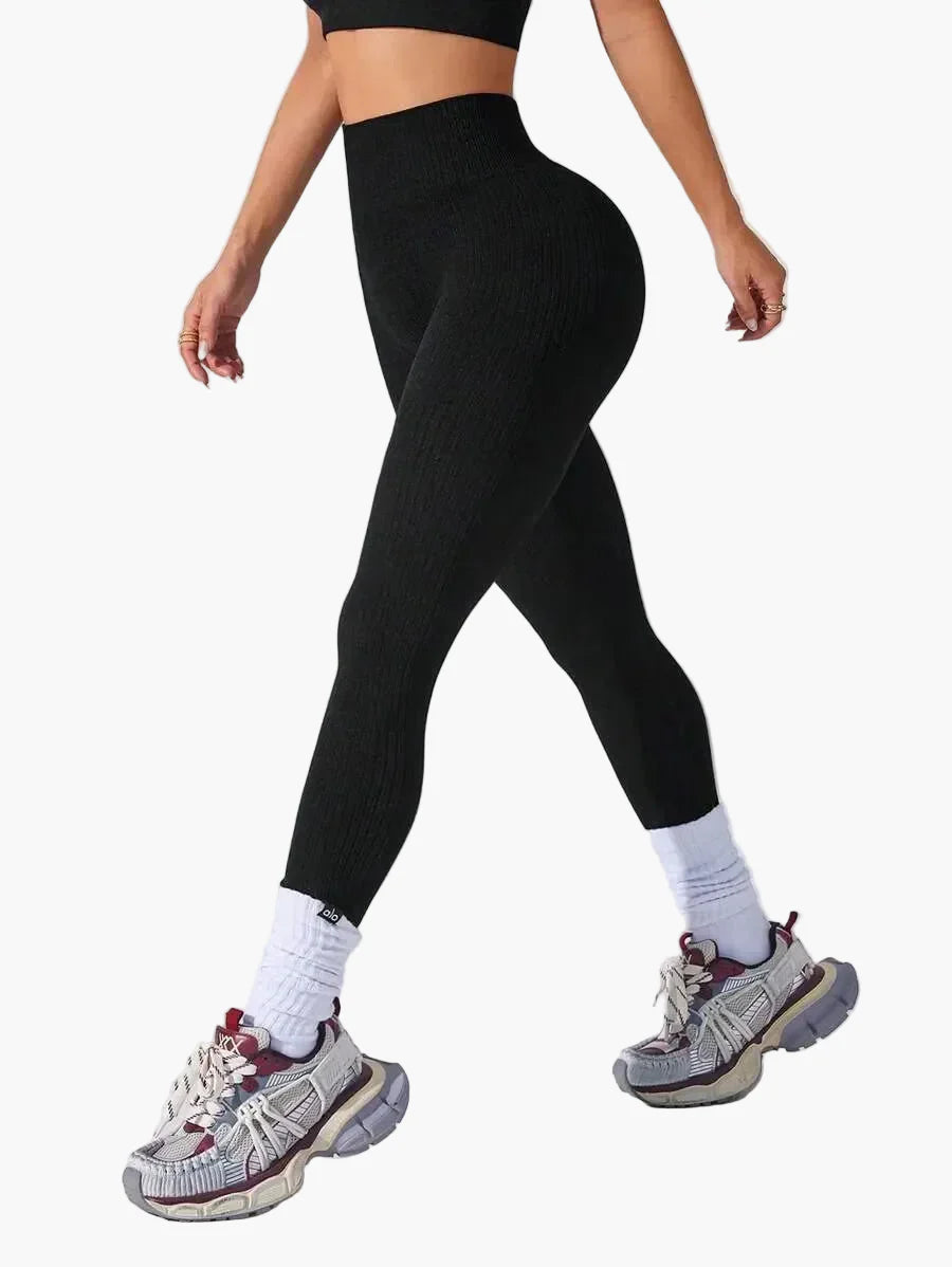 Damen Seamless Leggings Rippstrick – Sport & Freizeit, Figurformend, High Waist
