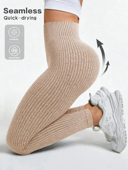 Damen Seamless Leggings Rippstrick – Sport & Freizeit, Figurformend, High Waist