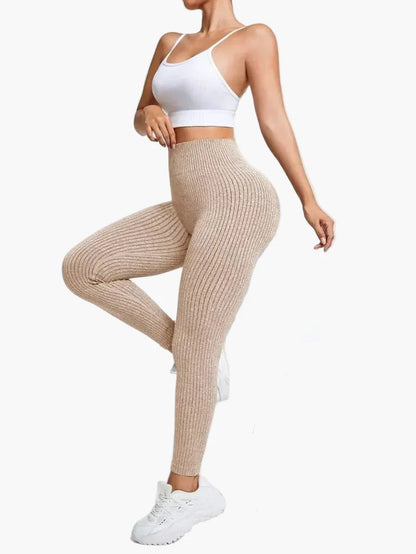 Damen Seamless Leggings Rippstrick – Sport & Freizeit, Figurformend, High Waist