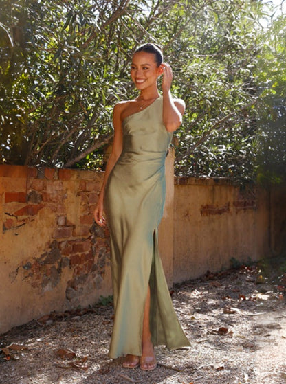 Damen Abendkleid mit Asymmetrischem Schlitz – Elegantes Ein-Schulter Maxikleid für Besondere Anlässe