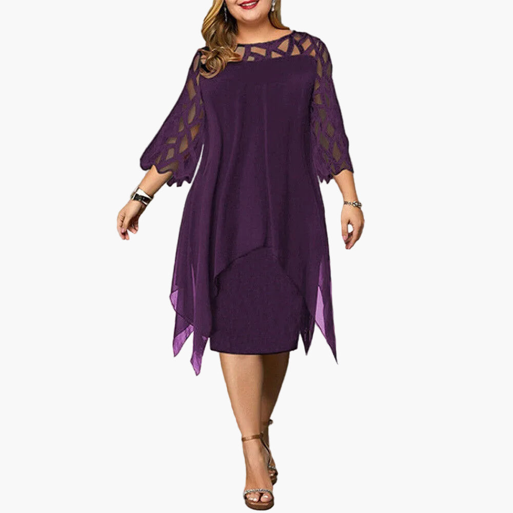 Damen Midikleid Übergröße Elegant mit Spitzenärmeln – Stilvolles Festkleid für festliche Anlässe