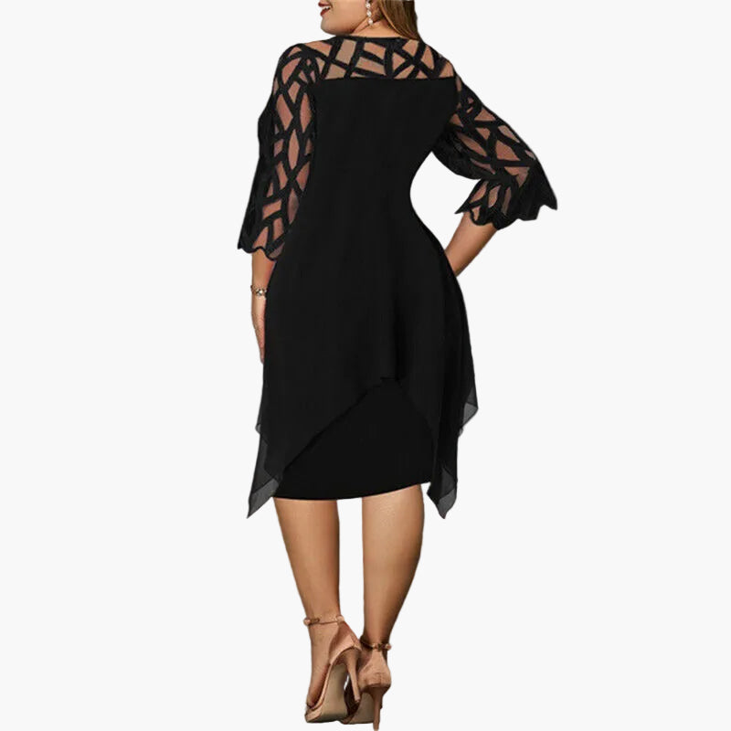 Damen Midikleid Übergröße Elegant mit Spitzenärmeln – Stilvolles Festkleid für festliche Anlässe
