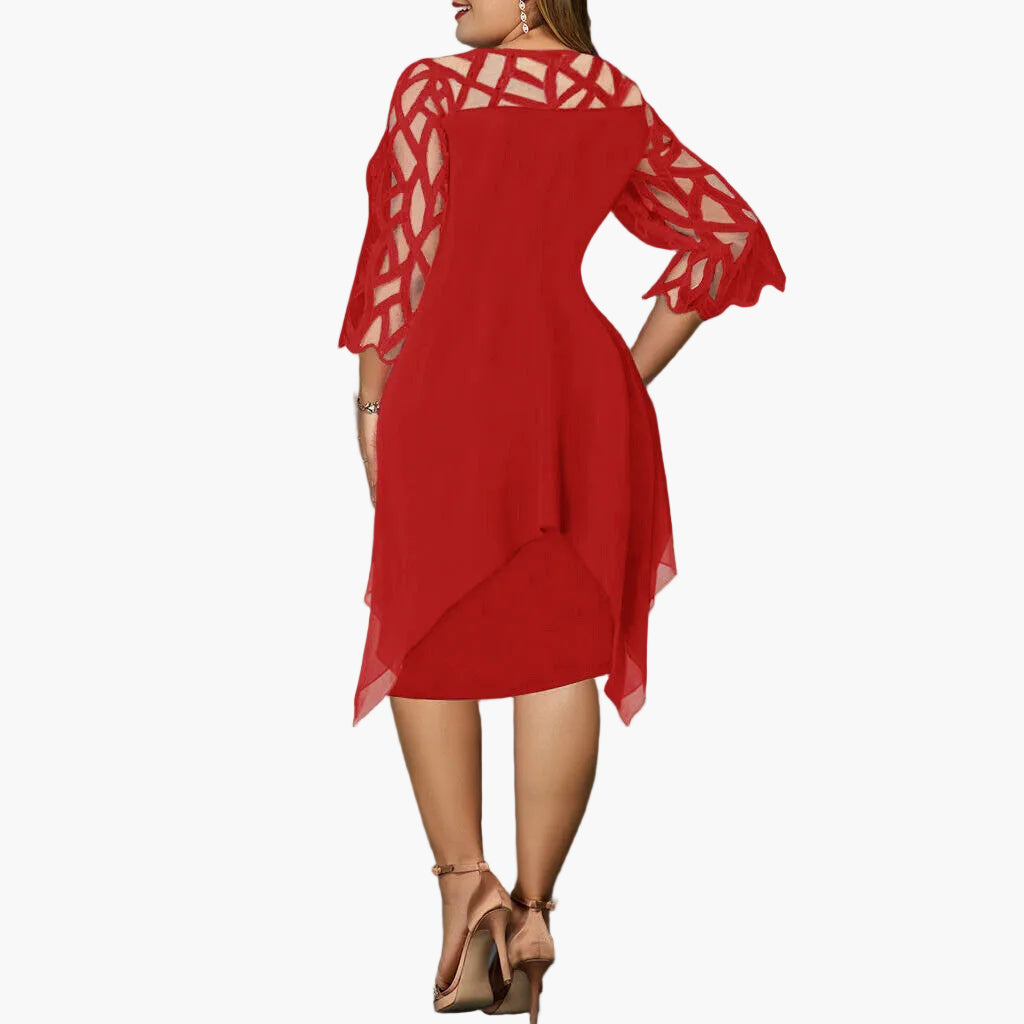 Damen Midikleid Übergröße Elegant mit Spitzenärmeln – Stilvolles Festkleid für festliche Anlässe
