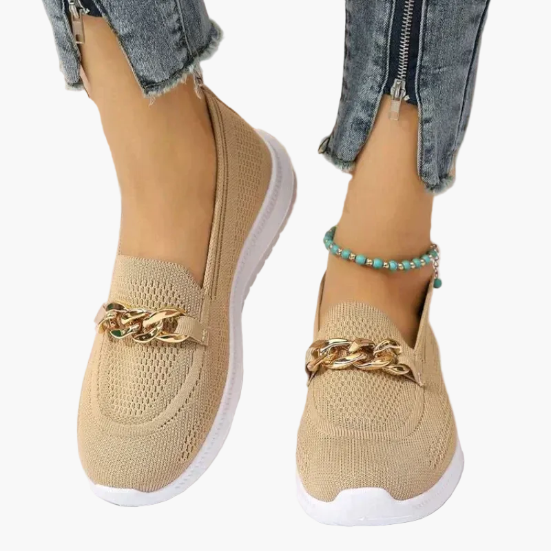 Damen Slip-On Loafers mit Kettenverzierung – Bequeme Freizeitschuhe für Alltag und Büro