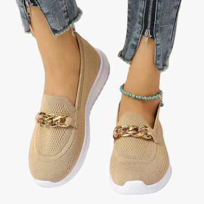 Damen Slip-On Loafers mit Kettenverzierung – Bequeme Freizeitschuhe für Alltag und Büro