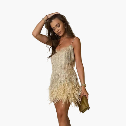 Damen Partykleid mit Fransen und Federn – Elegantes Cocktailkleid im 20er Jahre Stil für festliche Anlässe