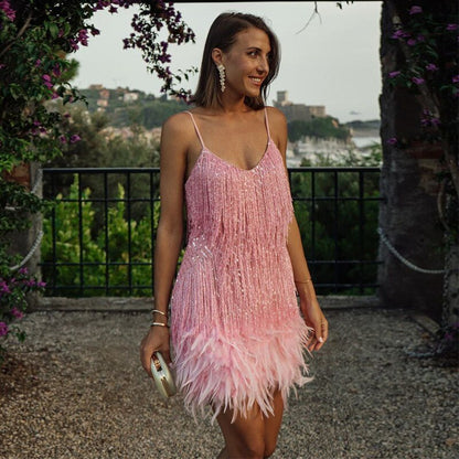 Damen Partykleid mit Fransen und Federn – Elegantes Cocktailkleid im 20er Jahre Stil für festliche Anlässe