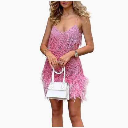Damen Partykleid mit Fransen und Federn – Elegantes Cocktailkleid im 20er Jahre Stil für festliche Anlässe