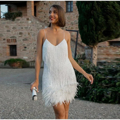 Damen Partykleid mit Fransen und Federn – Elegantes Cocktailkleid im 20er Jahre Stil für festliche Anlässe